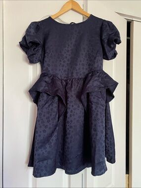 Women’s Navy Puff-Sleeve Peplum Flower Dress